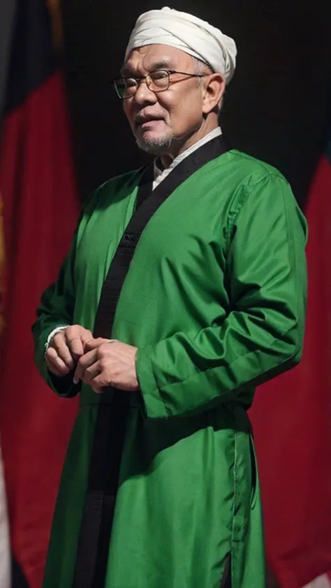 Old man wear green serban and jubah