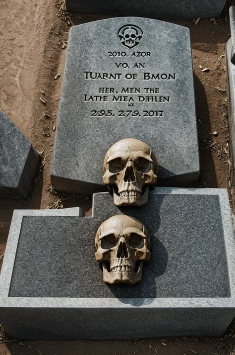 A tomb where a skull arm emerges writing on its own tombstone