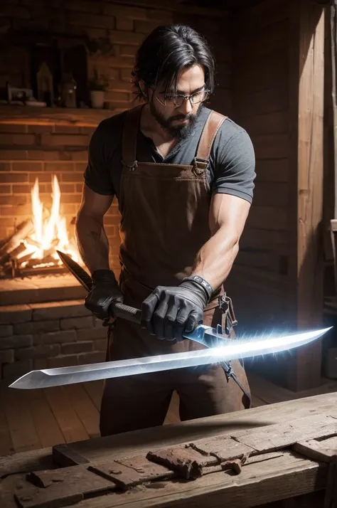 A blacksmith is forging a legendary sword