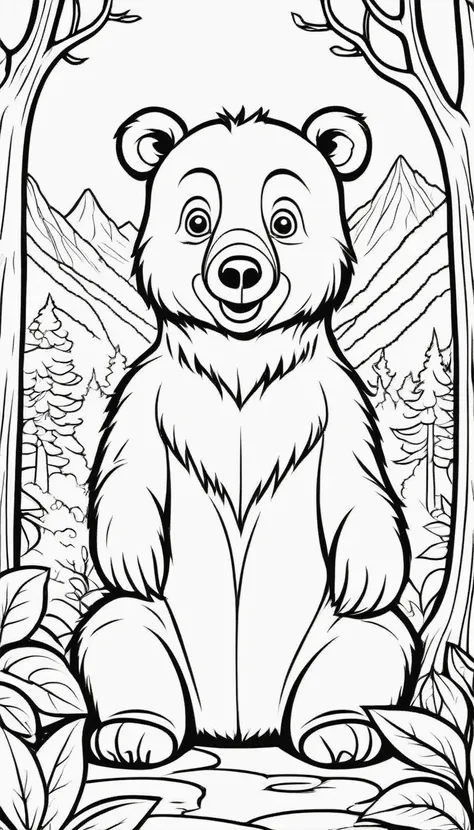 a cute brown bear, cartoon, ,coloring book, coloringbookaf,