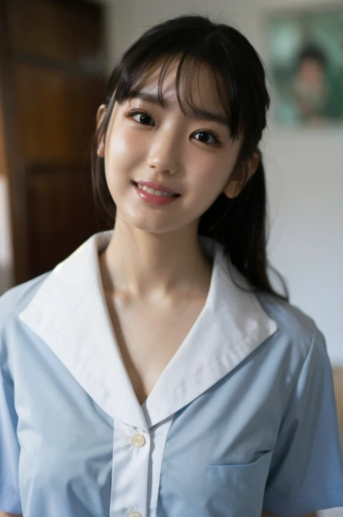 a photo portrait of aika-sawaguchi , SFW, Upper Body, Collared shirt, A gentle smile