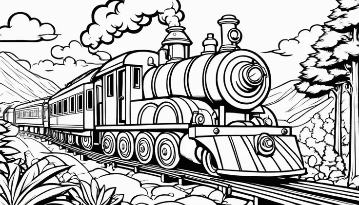 A cute train, cartoon, ,Coloring Book, ColoringBookAF,