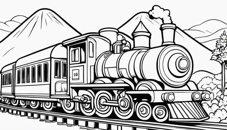 A cute train, cartoon, ,Coloring Book, ColoringBookAF,