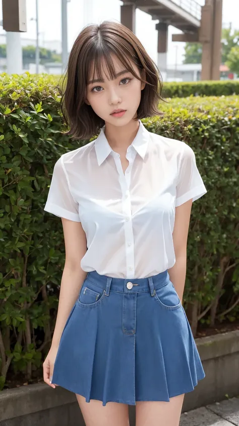 (One woman), short bob, 18 years old, Japanese, brown eyes, brown hair, slim figure, flat chest, high school girl, school summer uniform
Blake
Facial expression and background
Her whole body got wet from a sudden rain, and her blouse became transparent, gi...