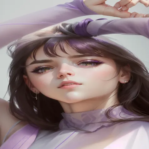 a close up of a woman with long hair and a purple top, kawaii realistic portrait, realistic portrait, in the art style of bowater, realistic digital painting, realistic beautiful face, glossy digital painting, realistic digital art 4 k, realistic digital a...