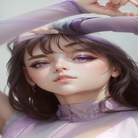 a close up of a woman with long hair and a purple top, kawaii realistic portrait, realistic portrait, in the art style of bowater, realistic digital painting, realistic beautiful face, glossy digital painting, realistic digital art 4 k, realistic digital a...