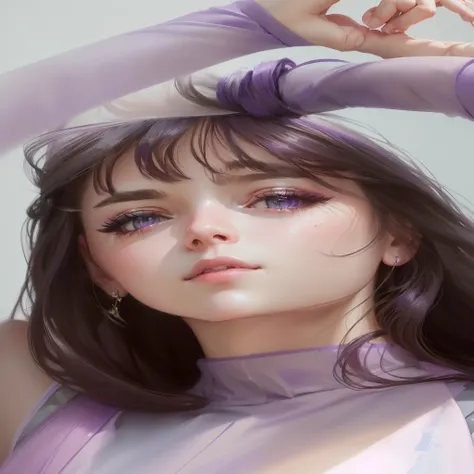 a close up of a woman with long hair and a purple top, kawaii realistic portrait, realistic portrait, in the art style of bowater, realistic digital painting, realistic beautiful face, glossy digital painting, realistic digital art 4 k, realistic digital a...