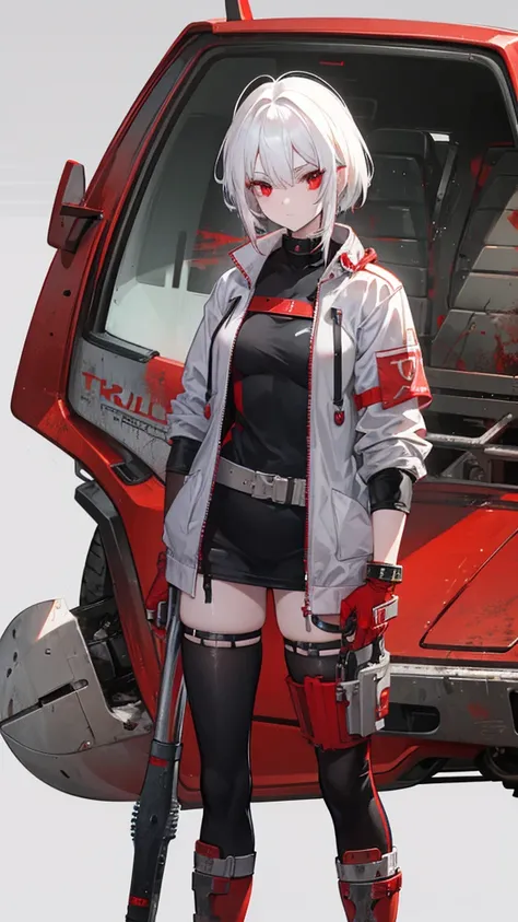 Female, White hair, Red eyes, Psycho Glove, 160 cm, 29 years, Shovel, Psycho Helmet, Turtles Rusty bracelet, Repenting Rag, Tomboy, wasteland