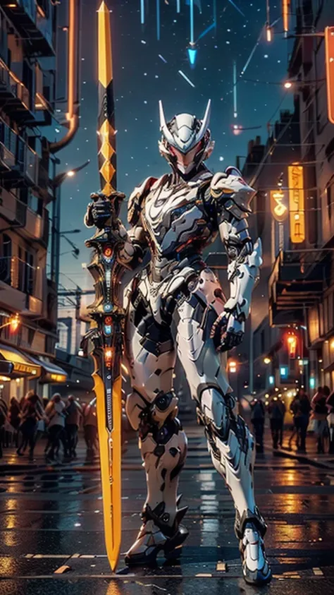 A woman adorned in fantasy-style full-body armor, a crown-concept fully enclosed helmet that unveils only her eyes, a composite layered chest plate, fully encompassing shoulder and hand guards, a lightweight waist armor, form-fitting shin guards, the overa...