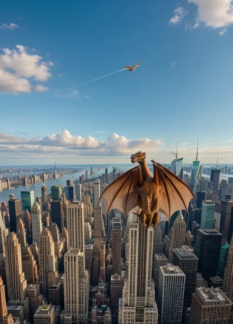 A dragon over the buildings of New York