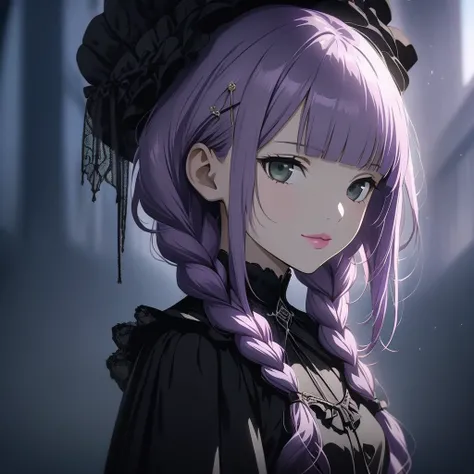 (Cute a girl:1.5), anime visual, (Black gothic lolita outfit, black boots, black parasol, from side:1.3 ), (Lovey-dovey:1.5), (tilt head:1.3), extremely delicate face, soft clean focus, realistic lighting and shading, (an extremely delicate and beautiful a...