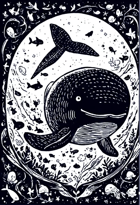 Whale illustration　monochromatic　cute