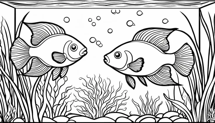 Guppy fishes in aquarium, cartoon, ,Coloring Book, ColoringBookAF,