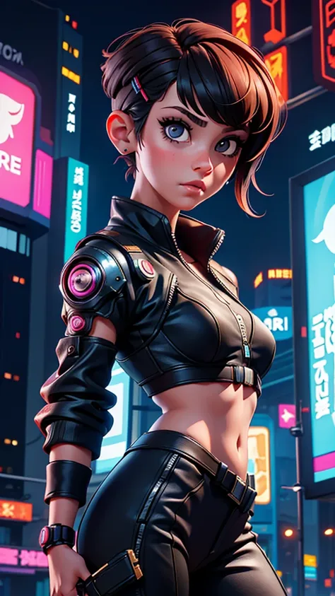 girl with short hair, cyberpunk style, best quality