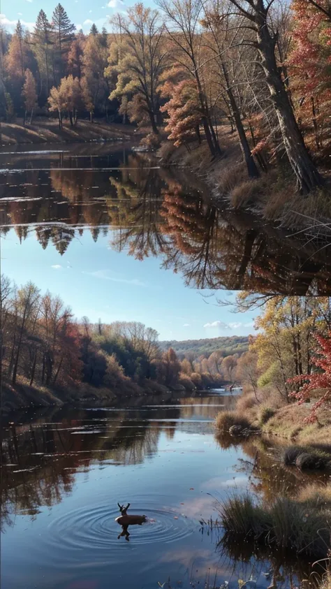 Believe me, an image where you can see nature and animals, the blue sky with red parts turning pink, a river with a pond where the sky is reflected and a deer that is drinking water.

woman smoking marijuana, smoking marijuana