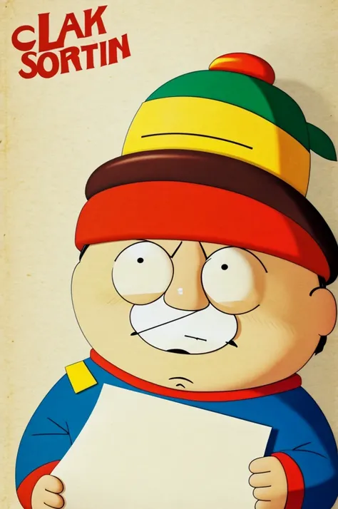 cartman from south park holding a blank sheet of paper 