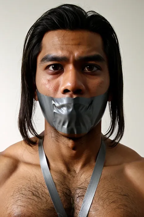 Malay men,tape gag ,dark skin,hairy chest