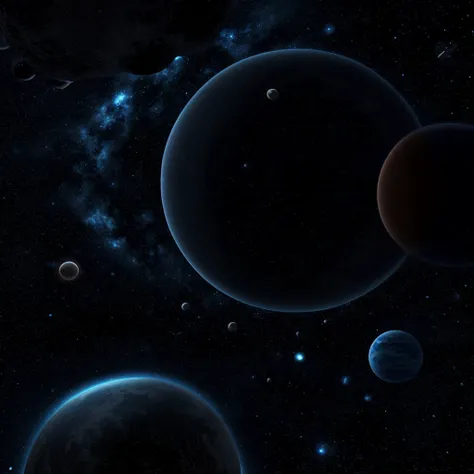 a space scenery with a planet and a colony orbiting around it.