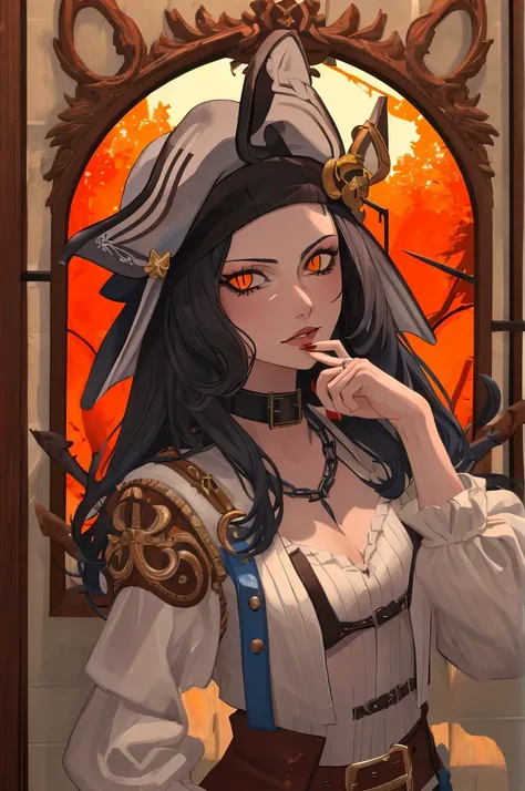 (8k, hd, best quality, intricate details, dark colors, masterpiece: 1.2) (suave woman: 1.5) a painting of a sexy pirate snake wi...