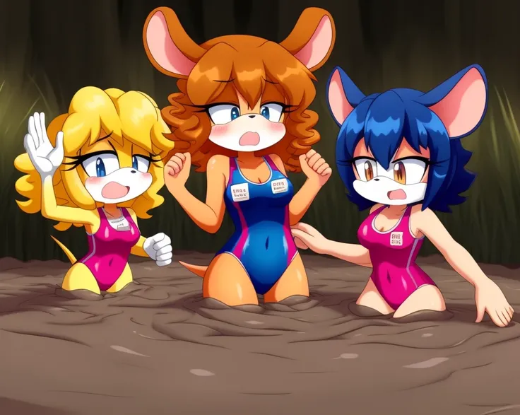 Mobian girls, best quality, HD, full body, sexy breasts girl, jerboa girls, group lined up, group together, 20girl, group peril, multiple girls, 5girls together, hair, 5girls upper body, 20girls in quicksand, hair, dripping, twintails, curly hair, hair, co...