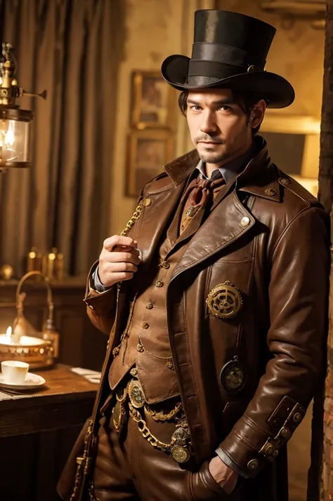 An informant man in a steampunk costume