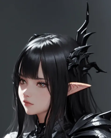 A man in black、Close-up of a black-haired person, Dark Elves, Dark Elves princess, Gu Weiss, beautiful Dark Elves countess, Black hair and black cat ears, dark fantasy style, Detail of long black hair, Fairy Queen, #11: Pixie Long Braided Brown Hair, Elf G...