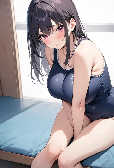 masterpiece、Highest quality、Best image quality、High resolution、Big Breasts、Black school swimsuit、Muji school swimsuit