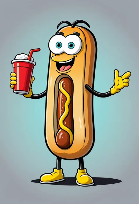 Generate a logo mascot of a Hotdog Man for a restaurant called "El Hambreado" where hotdogs and hamburgers are served. El estilo de dibujo tiene que ser el de la serie "Rick & Morty"
