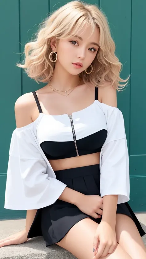 ###Clothing prompt

-**(High school girl, summer fashion**:

Outfit Prompt:

- **Top**: off shoulder crop top with a zip-up design. It emphasizes the bodys lines, giving a casual yet stylish impression.
- **Bottom**: High-waisted mini skirt. The top and bo...