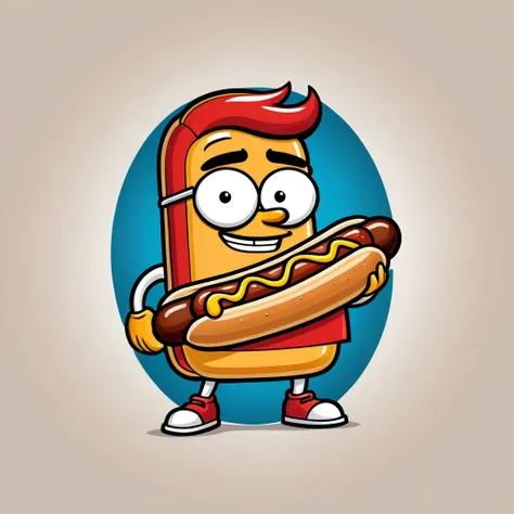 Generate a logo mascot of a Hotdog Man for a restaurant where hotdogs and hamburgers are served. The drawing style has to be that of the "Futurama" series