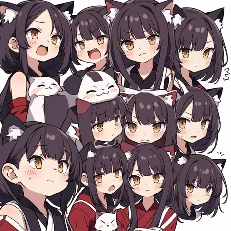 1 girl, head, ((white background, red cliff)), expression, tingyun, cat ear girl，((白色head发))