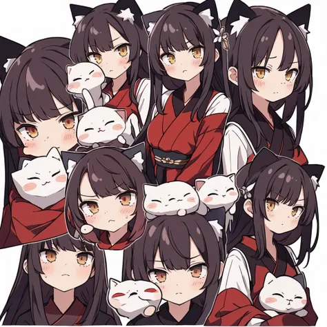 1 girl, head, ((white background, red cliff)), expression, tingyun, cat ear girl，((白色head发))