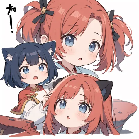 1 girl, head, ((White background, Red Cliff)), expression, tingyun, Cat Ear Girl，((白色head发)),blue eyes