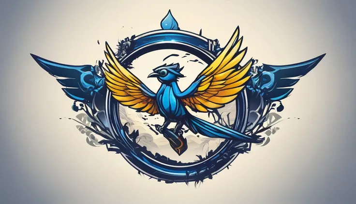 Create a minimalistic, simple, fantastic, easy to understand, logo design in a Youtube Banner for an upcoming Role Playing Game called " Penamemoria". The game is about a world of bird and feathers. A boy enters that world and discovers his true artistic i...