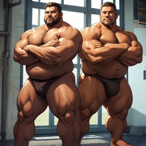 modern　Middle-aged men　Large　overweight　Muscular　naked　Standing with your legs apart　Arms crossed