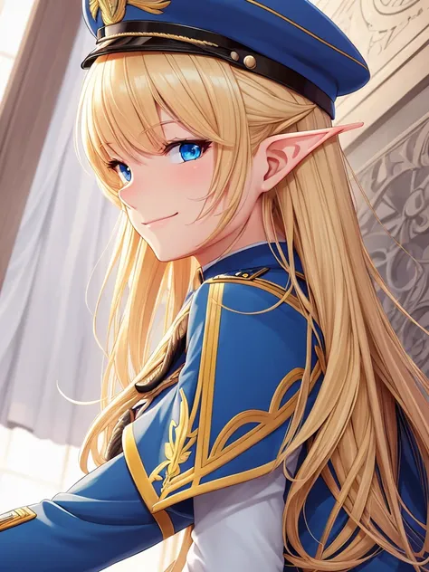 detailed illustration (side view),dynamic angle,ultra-detailed, illustration, pose for the camera, smiling at viewer, clean line art, shading, anime, 2020’s anime style, detailed eyes, detailed face, beautiful face,

Blonde hair, blue eyes, elf, elf woman,...