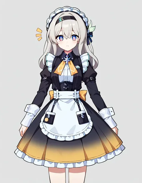 score_9, score_8_up, score_7_up, transparent background, simple background, BREAK source_anime, BREAK (1girl, solo, solo focus), fireflydef, jacket, dress, grey hair, maid outfit, very cute, maid