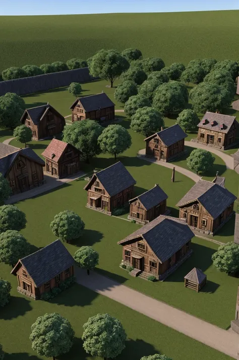 Create a Horror village and put one Mansion in these village in 3d 