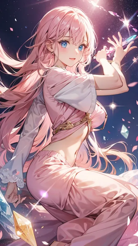 Light pink，gem，magic, Shining eyes，Long hair