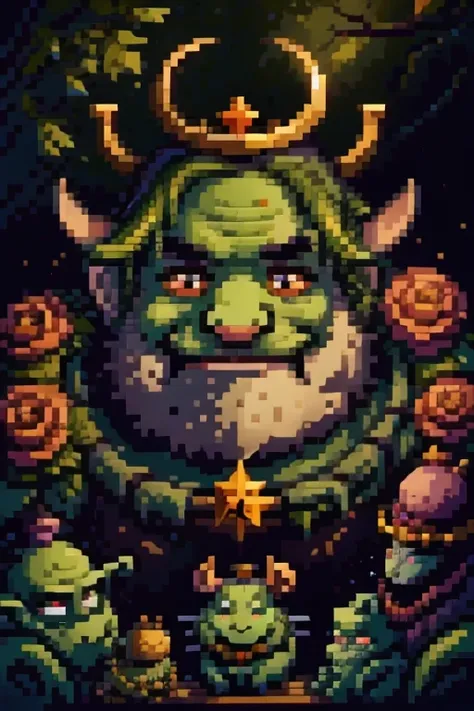 Ogre wearing a crown, surrounded by his loyal rat