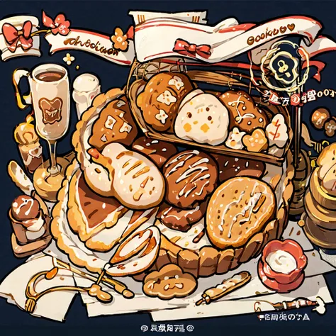 cute artstyle, brown bakery, milky, brown bread, bakery shop, theme, bread & cookies, white bread, paper bag filled with lots of...