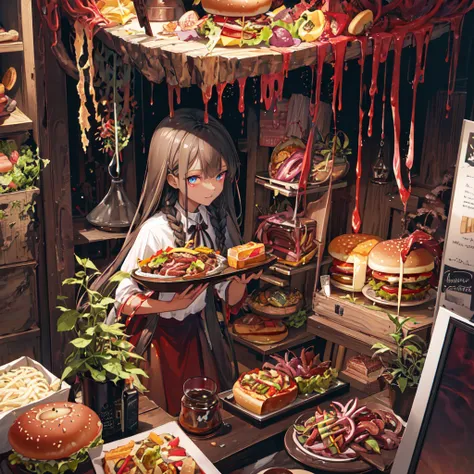 (otherworldly, otherworldly atmosphere, otherworldly appearance), highly insanely detailed, masterpiece, top quality, best quality, highres, 4k, 8k, RAW photo, (box braids:1.2), Caribbean, dark tunnel, 
hamburger with bacon, lettuce, tomato and cheese, pro...