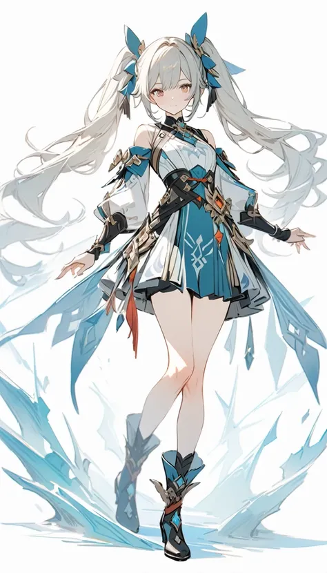 ((masterpiece)), ((best quality)), ((high resolution)), full body, standing, white backgroun, fantasy, genshin clothes, genshin outfit, fantasy theme, red, long hair with twintail