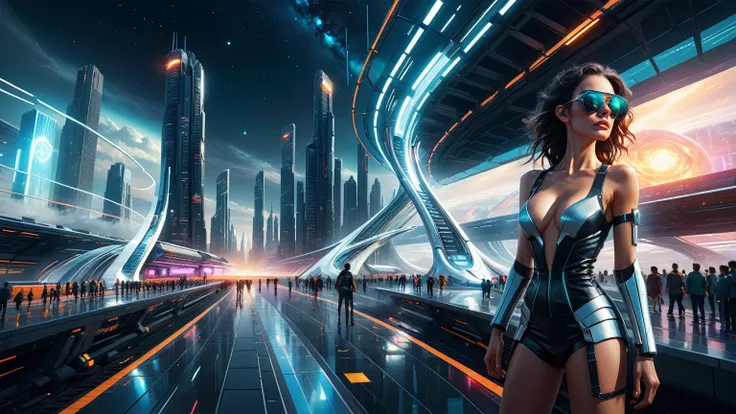 Brightly colored abstract aerial view image of a (((((futuristic railway station))))) with a spiral, a (((futuristic all-glass train))) passing by, epic beautiful space sci-fi, chaotic cinematic space rift, Greg Beeple, planets colliding, Beeple and Tim Hi...