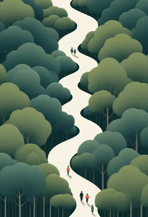 In the style of Ryo Takemasa and Alessandro Gottardo, Minimalism，Cedars and winding paths，Back