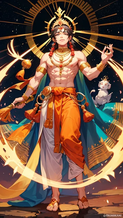 Shree Hanuman Ji, a revered deity in Hindu mythology, is typically depicted with distinct and powerful attributes. Here’s a detailed description of his appearance:

1. **Physical Form**: Hanuman is often portrayed with a robust, muscular build, symbolizing...