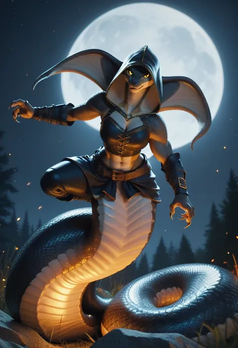 score_9, score_8_up, score_7_up, score_6_up, anthro, cobra, cobra hood, lamia, glowing yellow eyes, (four arms:1.3), medieval, c...