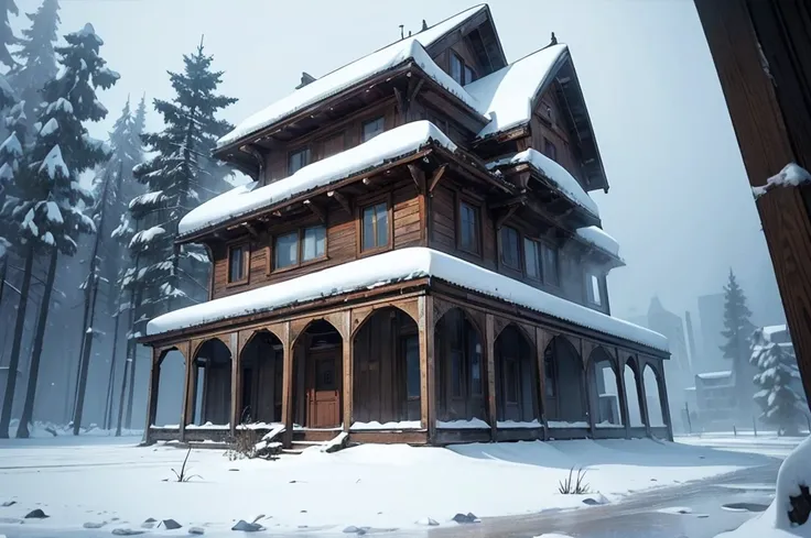 (masterpiece), best quality, Place, heavy snow storm, snow, snow storm, ruin, no people, ruined place, eerie place, night time, snow blizard, Loud Blizzard, Winter Storm & Wind