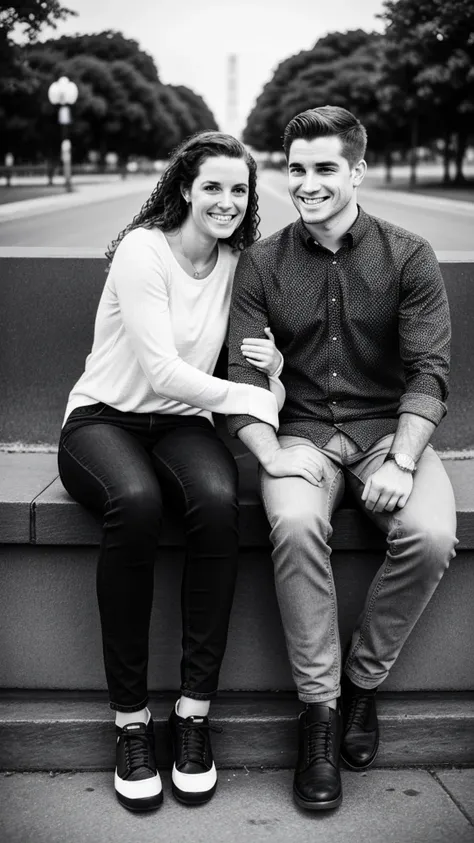 Couple,White people,Black and white photography,young,Sitting