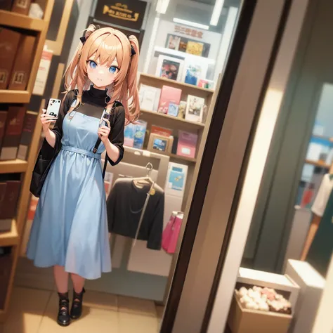  Fish eye filter An anime girl taking a selfie with a while in a store 